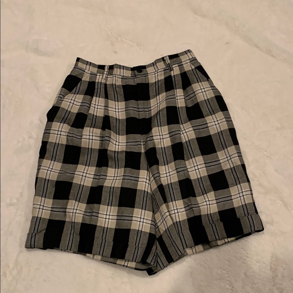 Charter Club Black and Cream Plaid Shorts